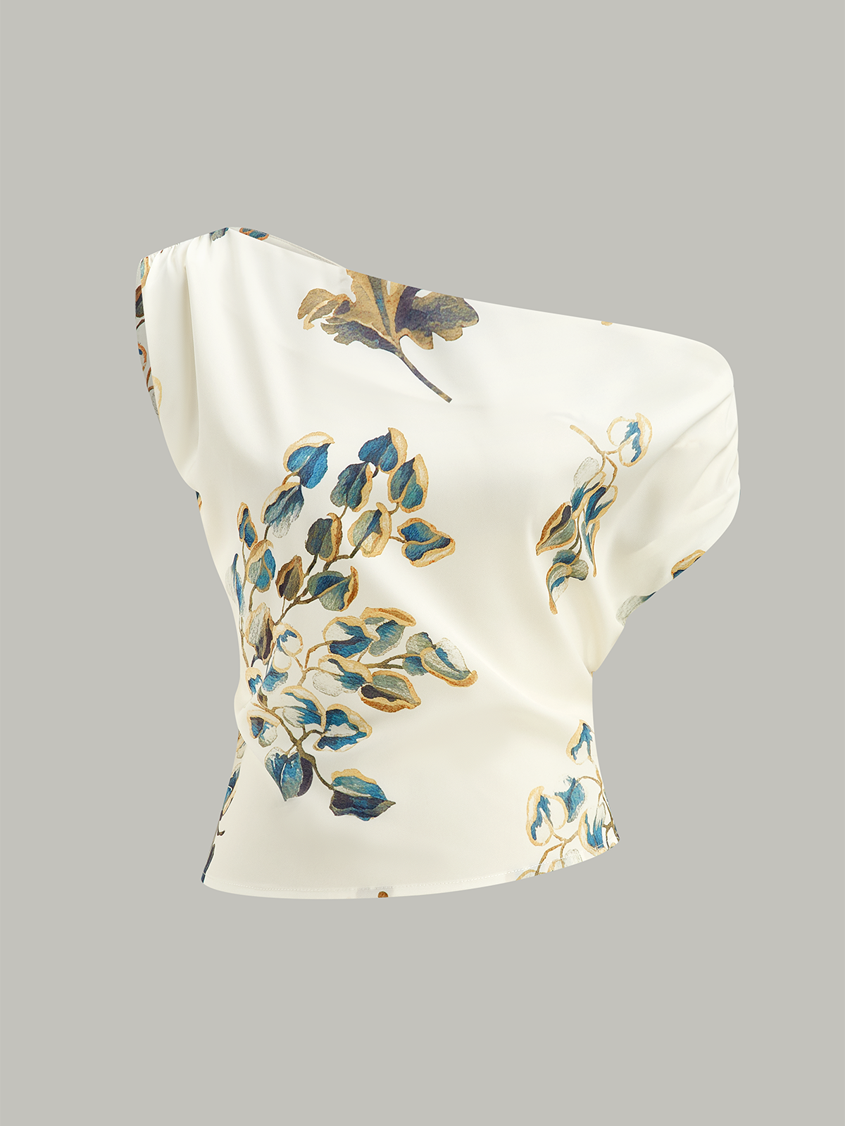 One-Shoulder Satijnen Top met Bloemenprint
