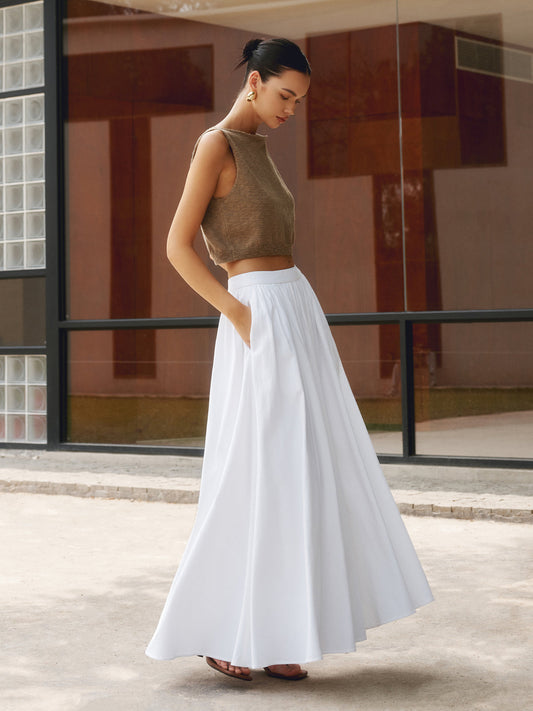 Geplooide maxi Fit & Flare rok van luchtige katoen-linnen stof