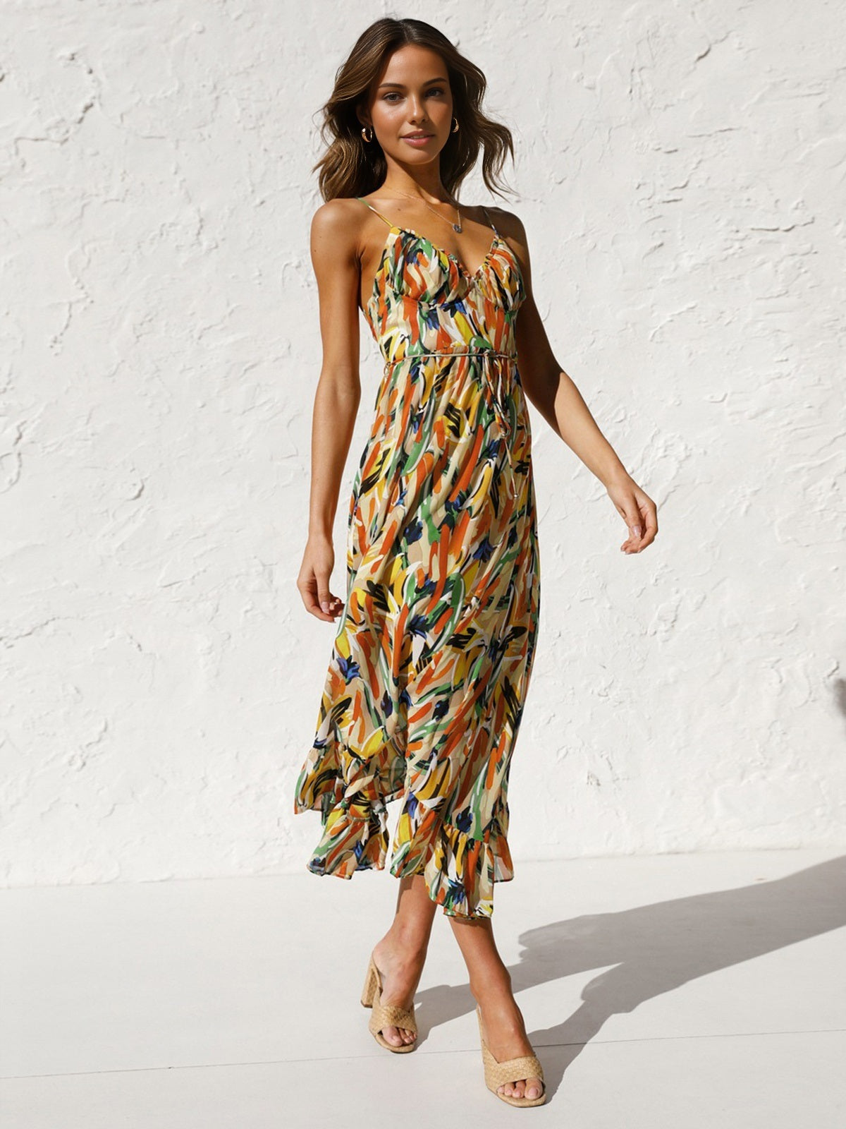 Tropical Breeze Ruffle Maxi Jurk