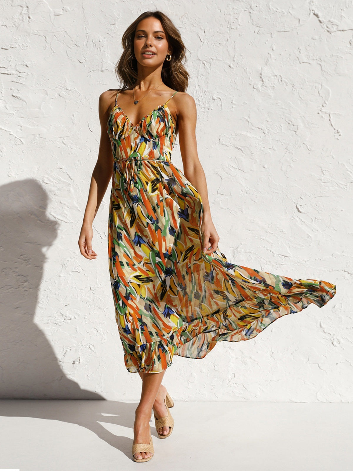 Tropical Breeze Ruffle Maxi Jurk