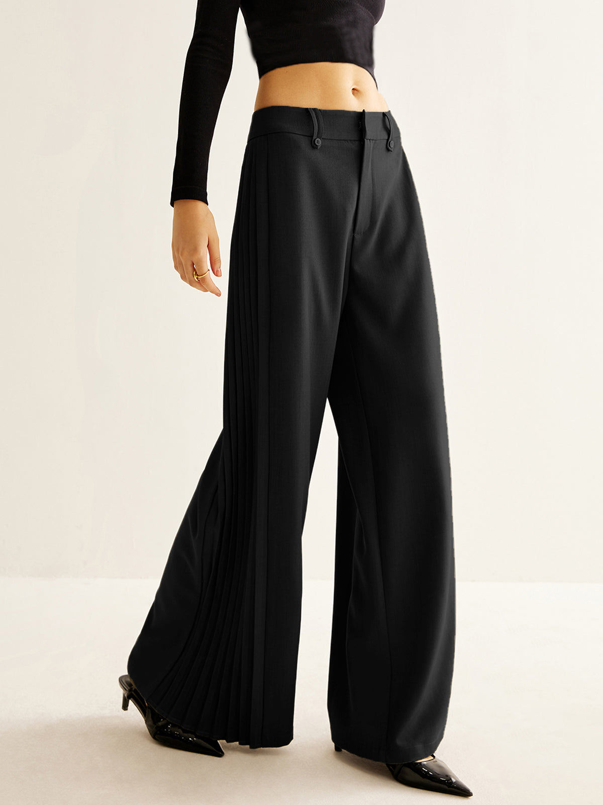 Wide Leg Broek met Zijplooien