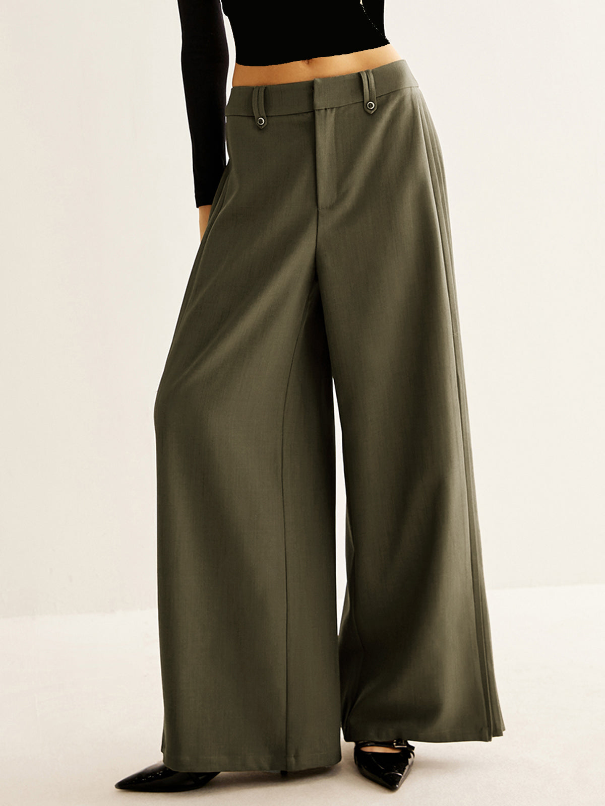 Wide Leg Broek met Zijplooien
