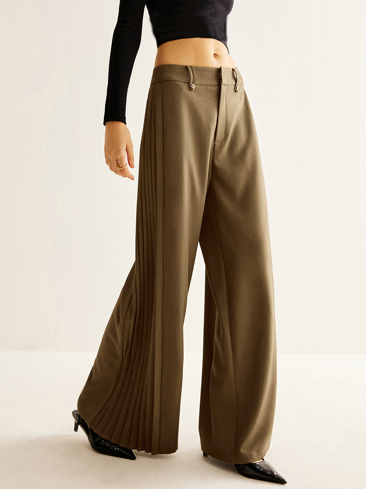 Wide Leg Broek met Zijplooien