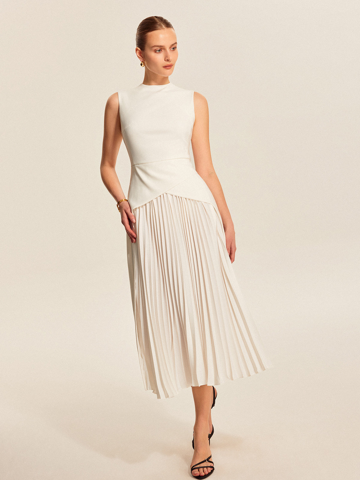 Ivory Grace Geplooide Midi Jurk