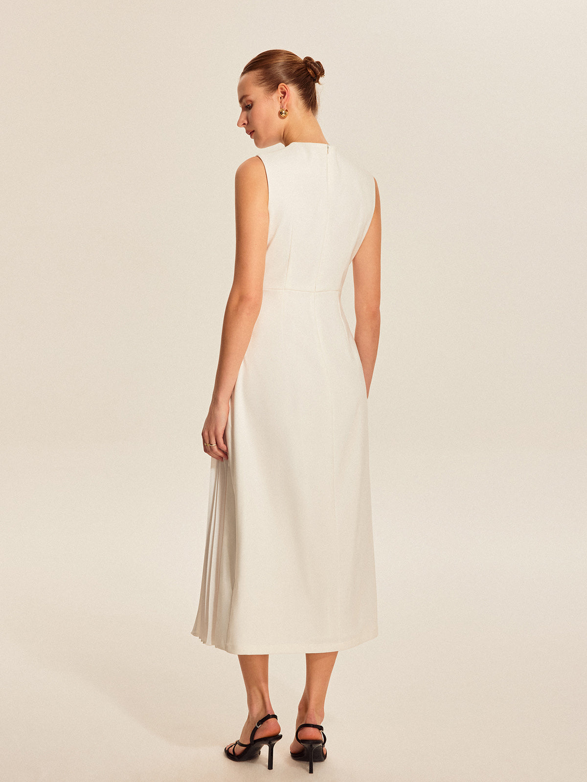 Ivory Grace Geplooide Midi Jurk