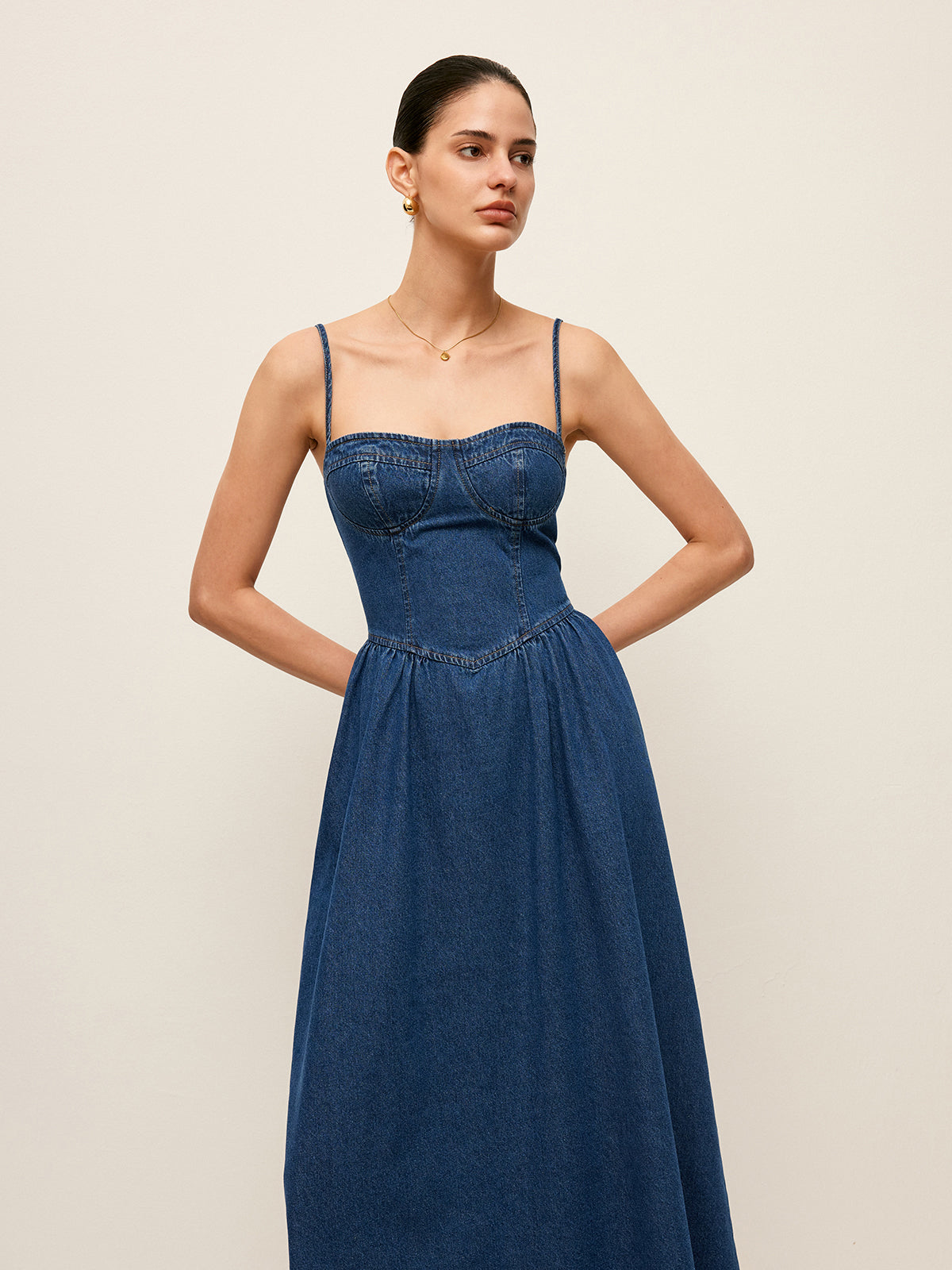 Denim Corset Maxi Jurk – Elegance Editie