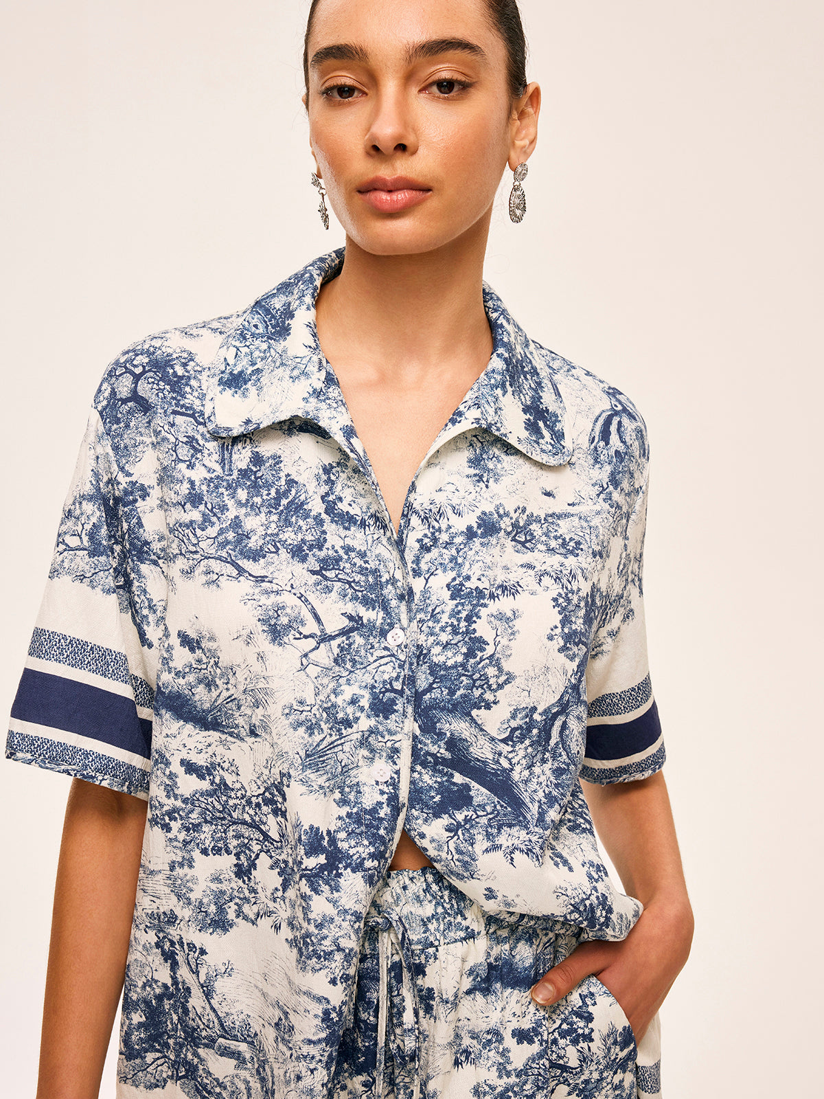 Bedrukte Shorts Set met Contrasterende Afwerking