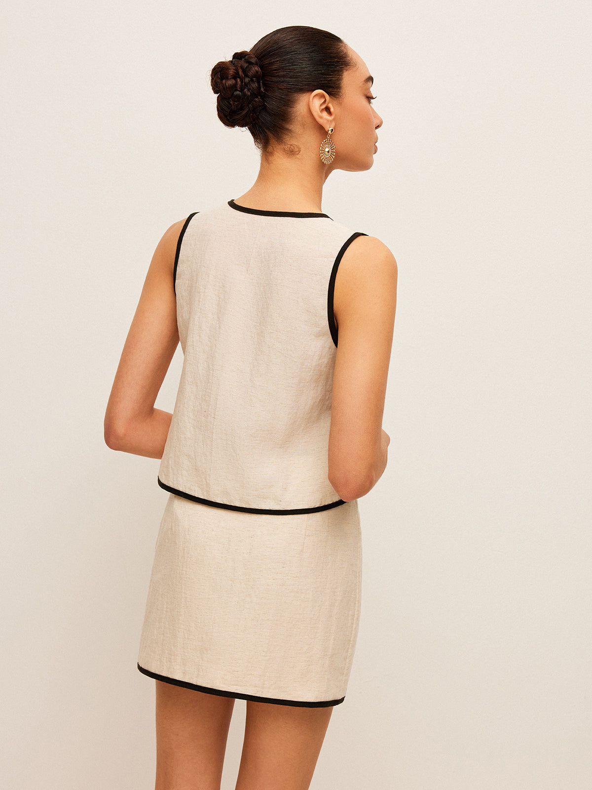 Zomer Outfit set Trendy mode katoen linnen rok & top V-hals