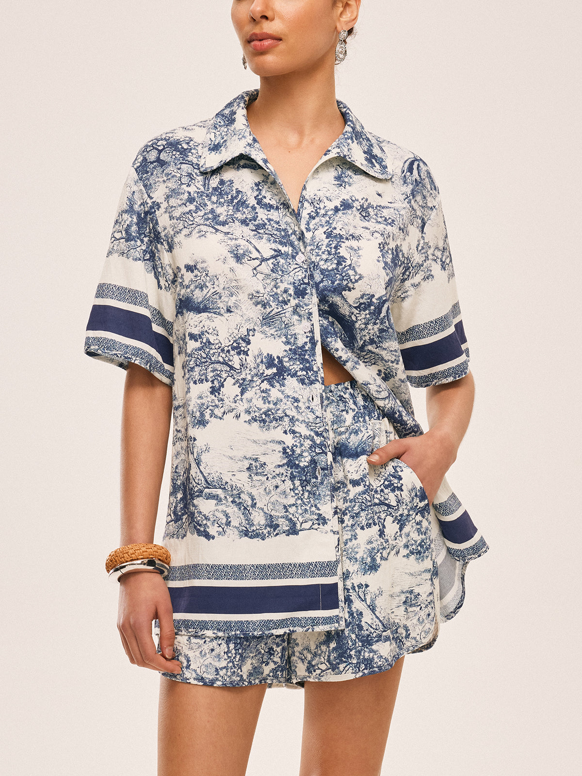 Bedrukte Shorts Set met Contrasterende Afwerking