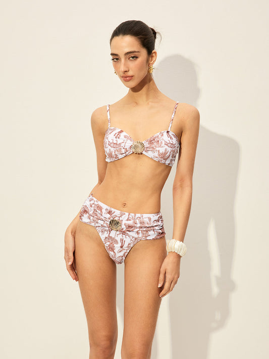 Bikini Set Bloemenprint Schelp Detail – Luxe Zomerse Strandlook