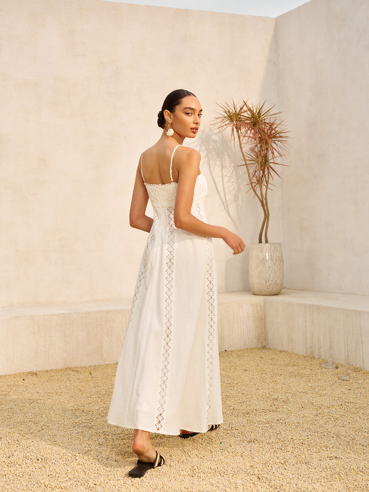 Maxi-jurk katoen Mode zomerjurk met kant en open rug stijl