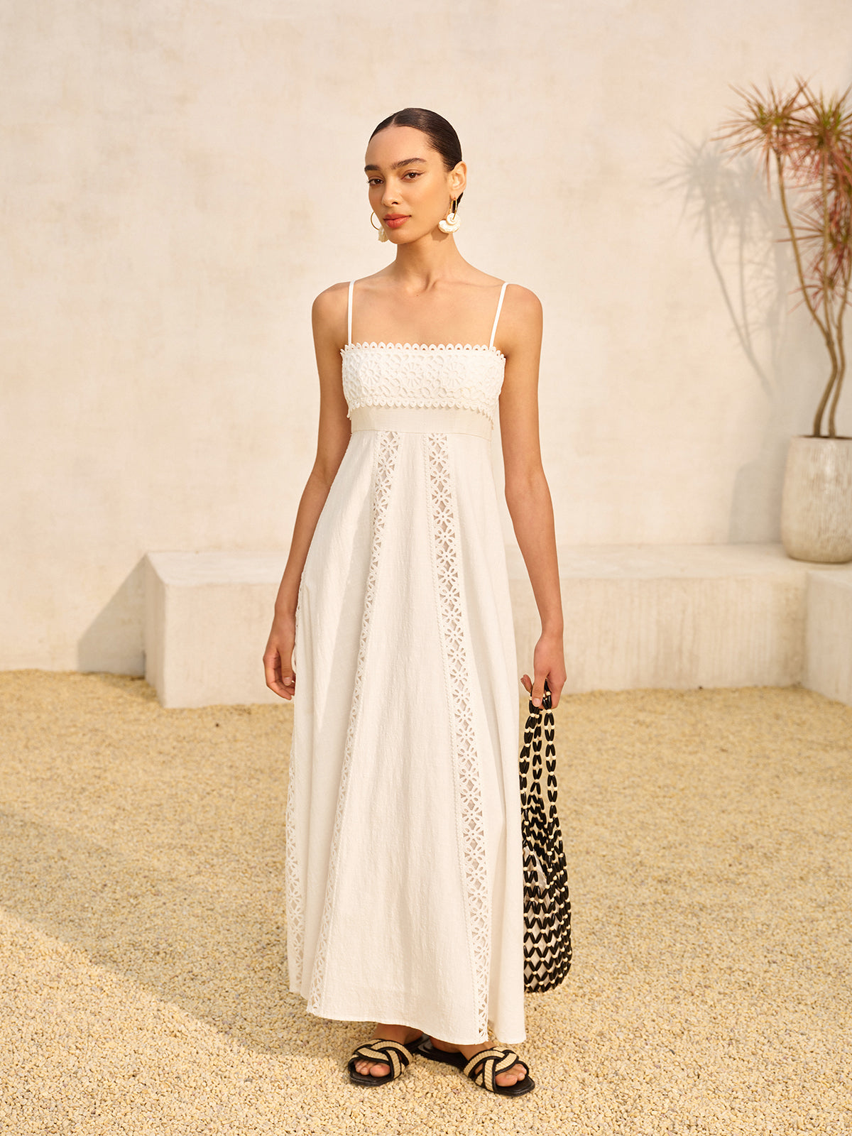 Maxi-jurk katoen Mode zomerjurk met kant en open rug stijl