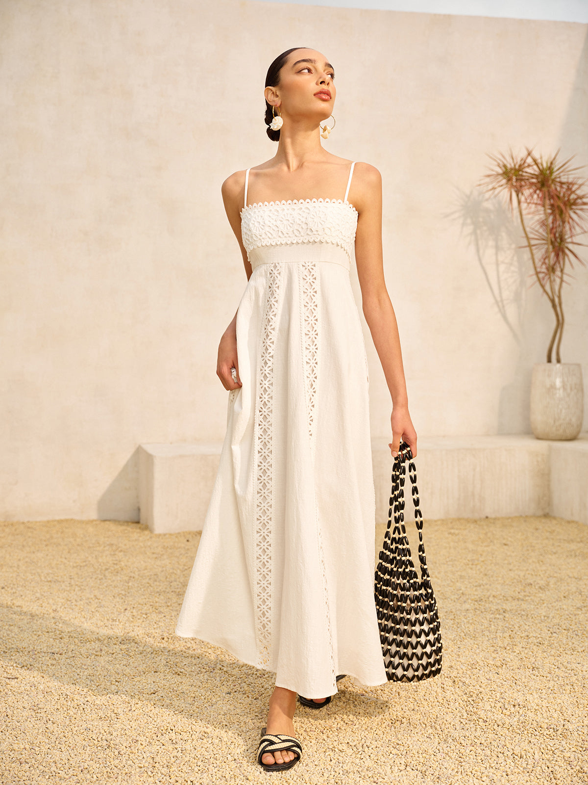 Maxi-jurk katoen Mode zomerjurk met kant en open rug stijl