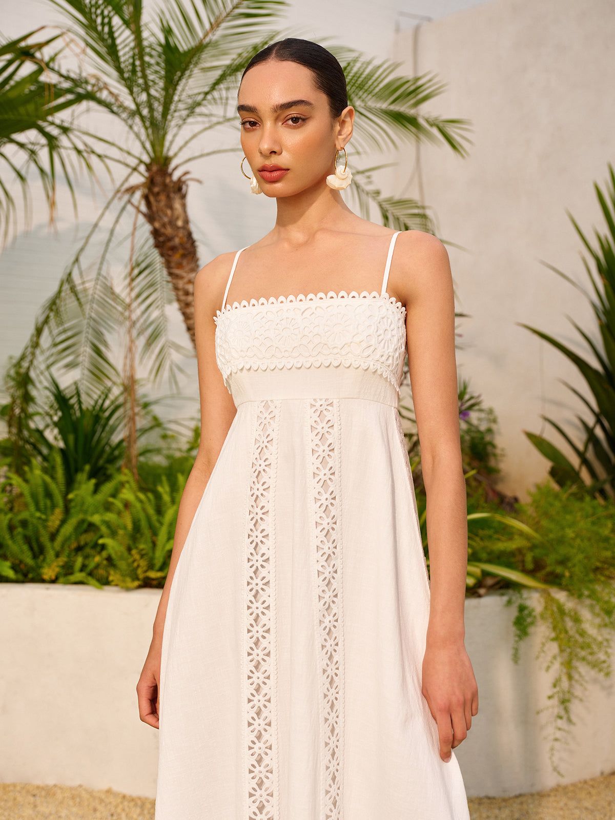 Maxi-jurk katoen Mode zomerjurk met kant en open rug stijl