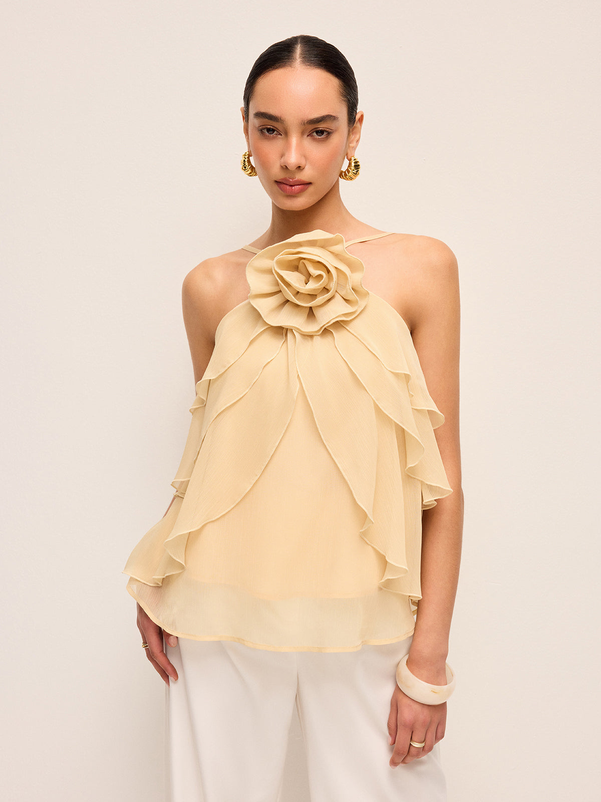 Halter Top Bloemen Volant Zomer Casual Feestelijk Lichtgewicht