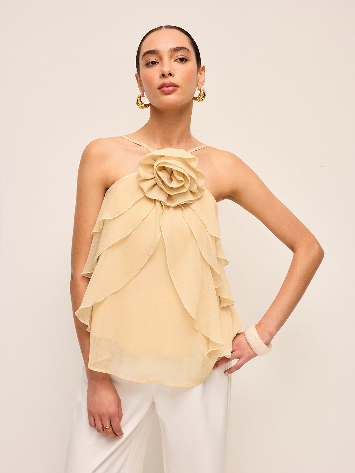 Halter Top Bloemen Volant Zomer Casual Feestelijk Lichtgewicht