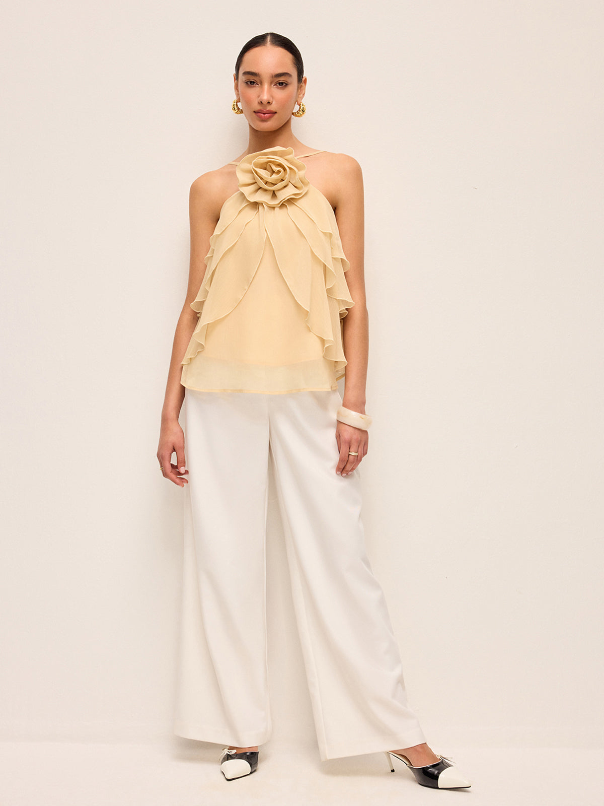 Halter Top Bloemen Volant Zomer Casual Feestelijk Lichtgewicht