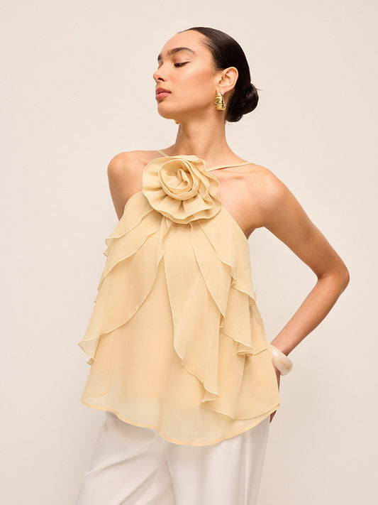 Halter Top Bloemen Volant Zomer Casual Feestelijk Lichtgewicht