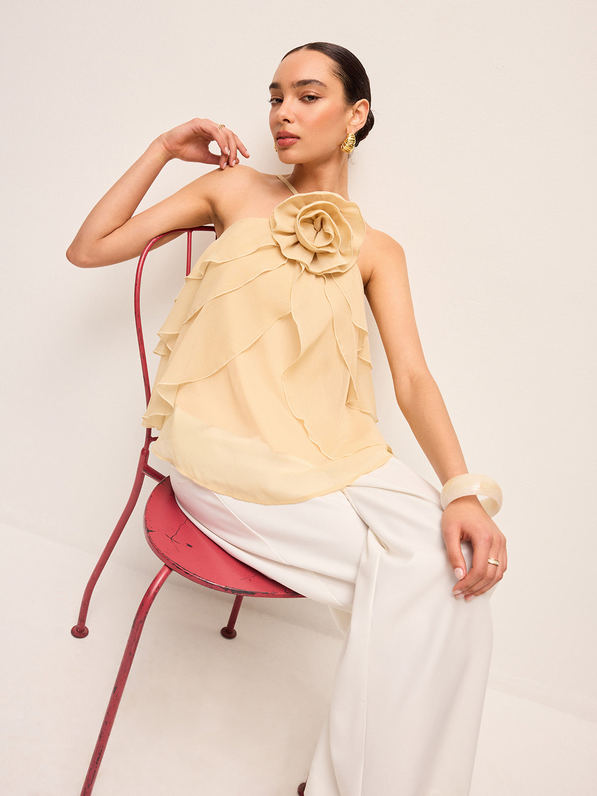 Halter Top Bloemen Volant Zomer Casual Feestelijk Lichtgewicht