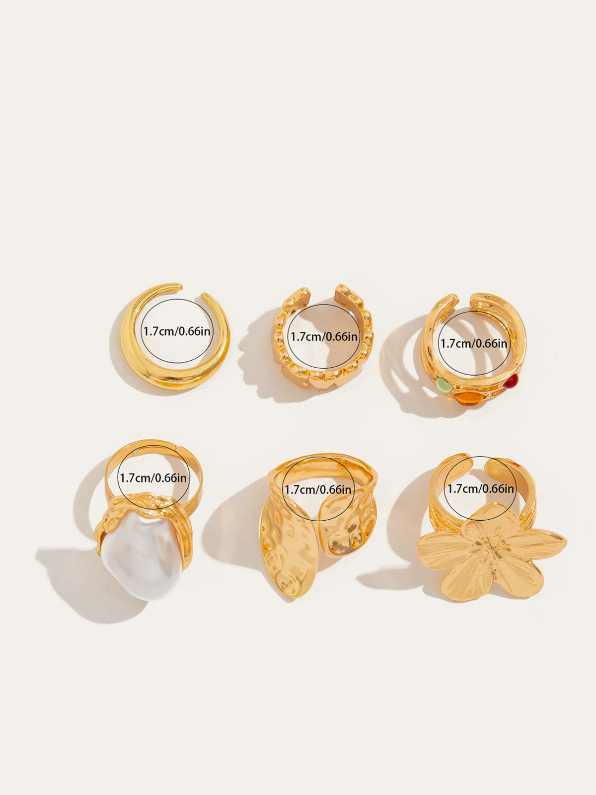 Zesdelige Statement Ringenset Parel Bloemaccenten Voor Elegante