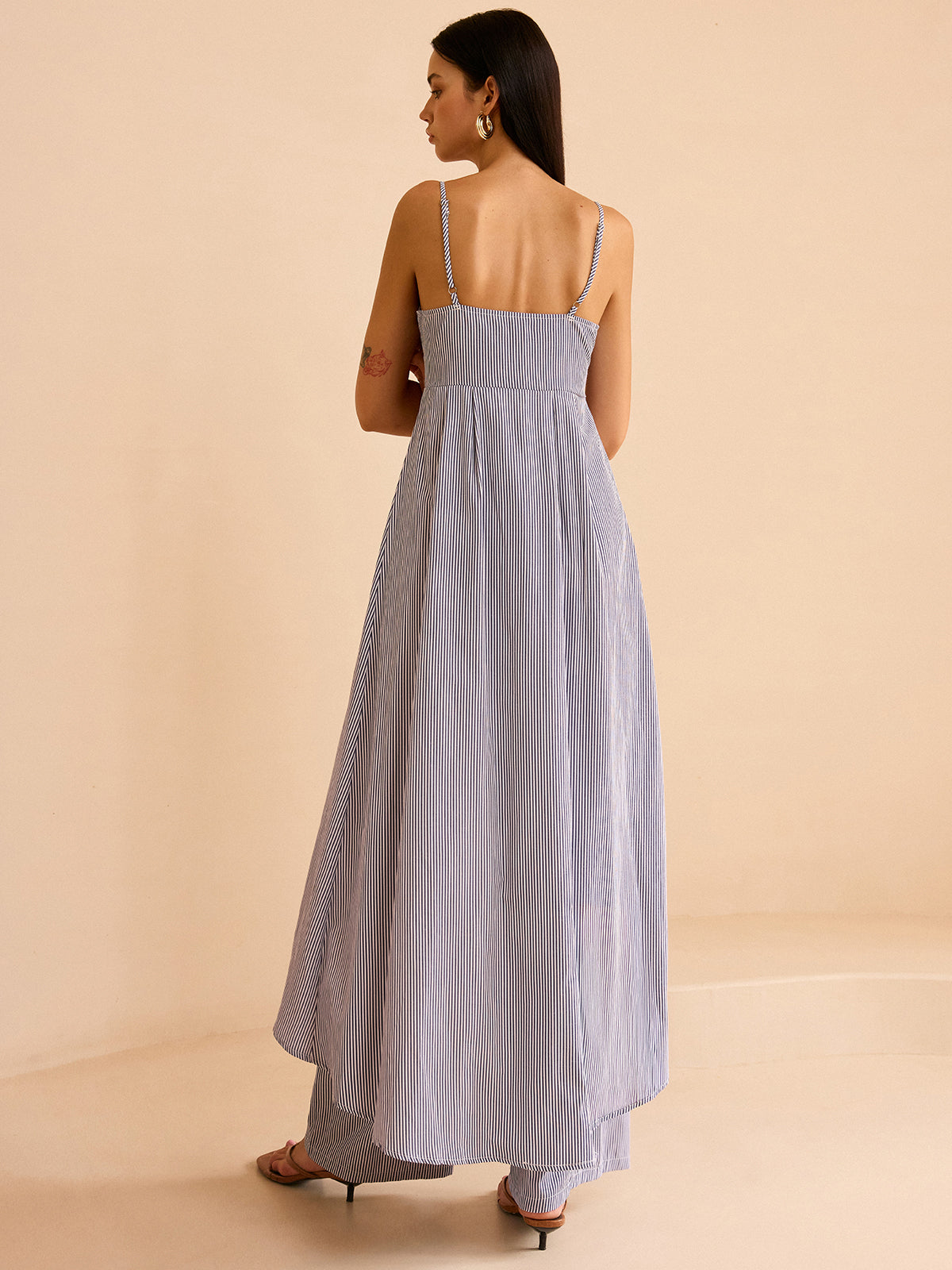 Gestreepte Lange Cami Top & Wide Leg Broek Set