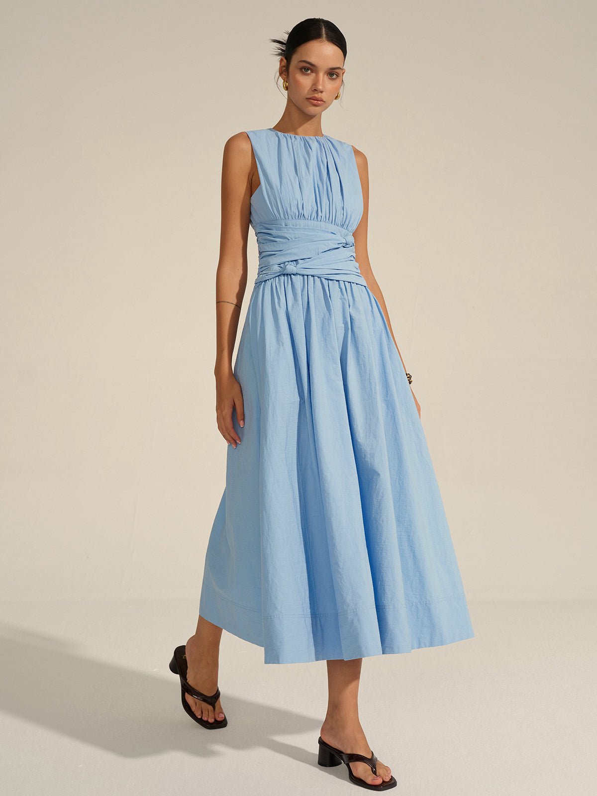 Sky Draped Getailleerde Midi Jurk