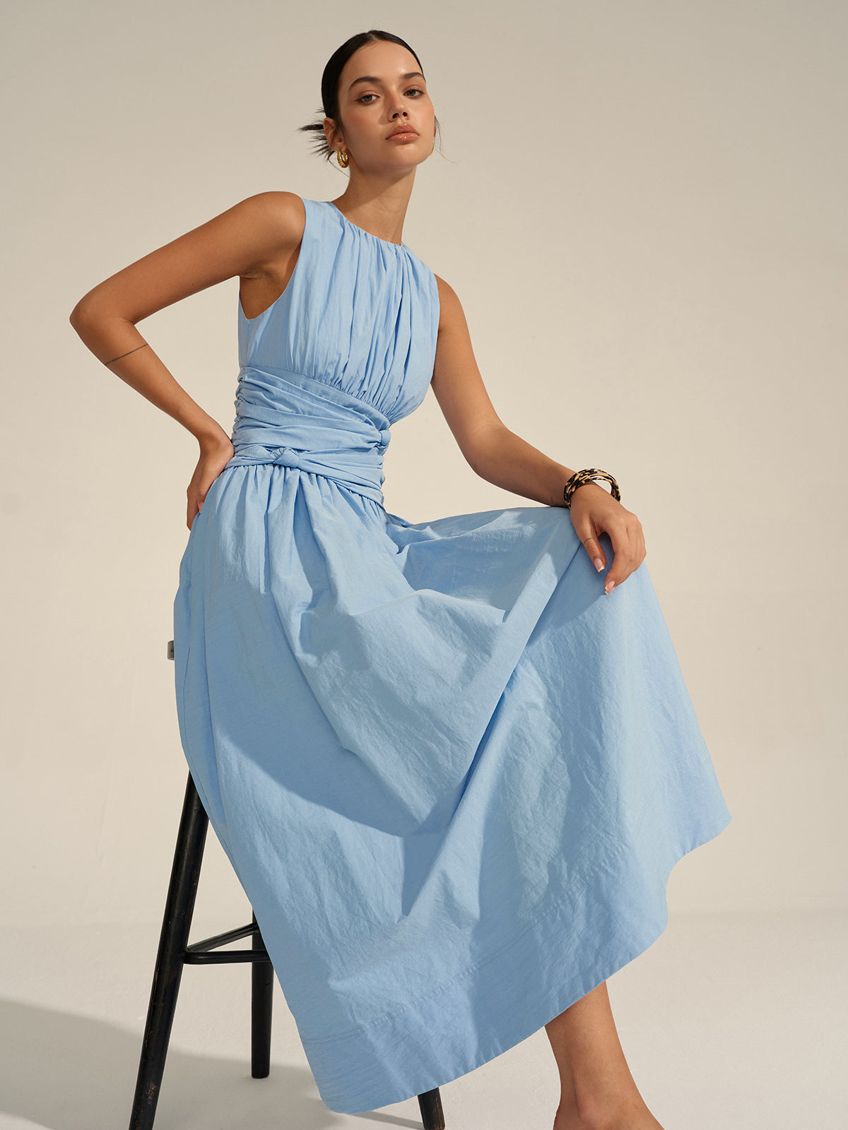 Sky Draped Getailleerde Midi Jurk