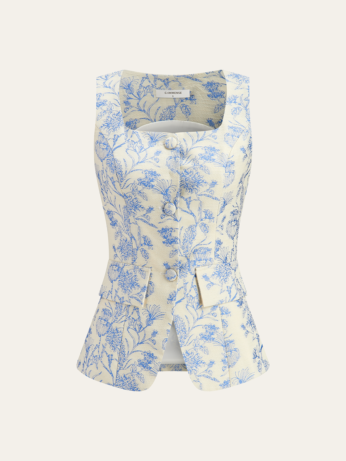 Jacquard rokset met vierkante hals en decoratieve zakken van geweven