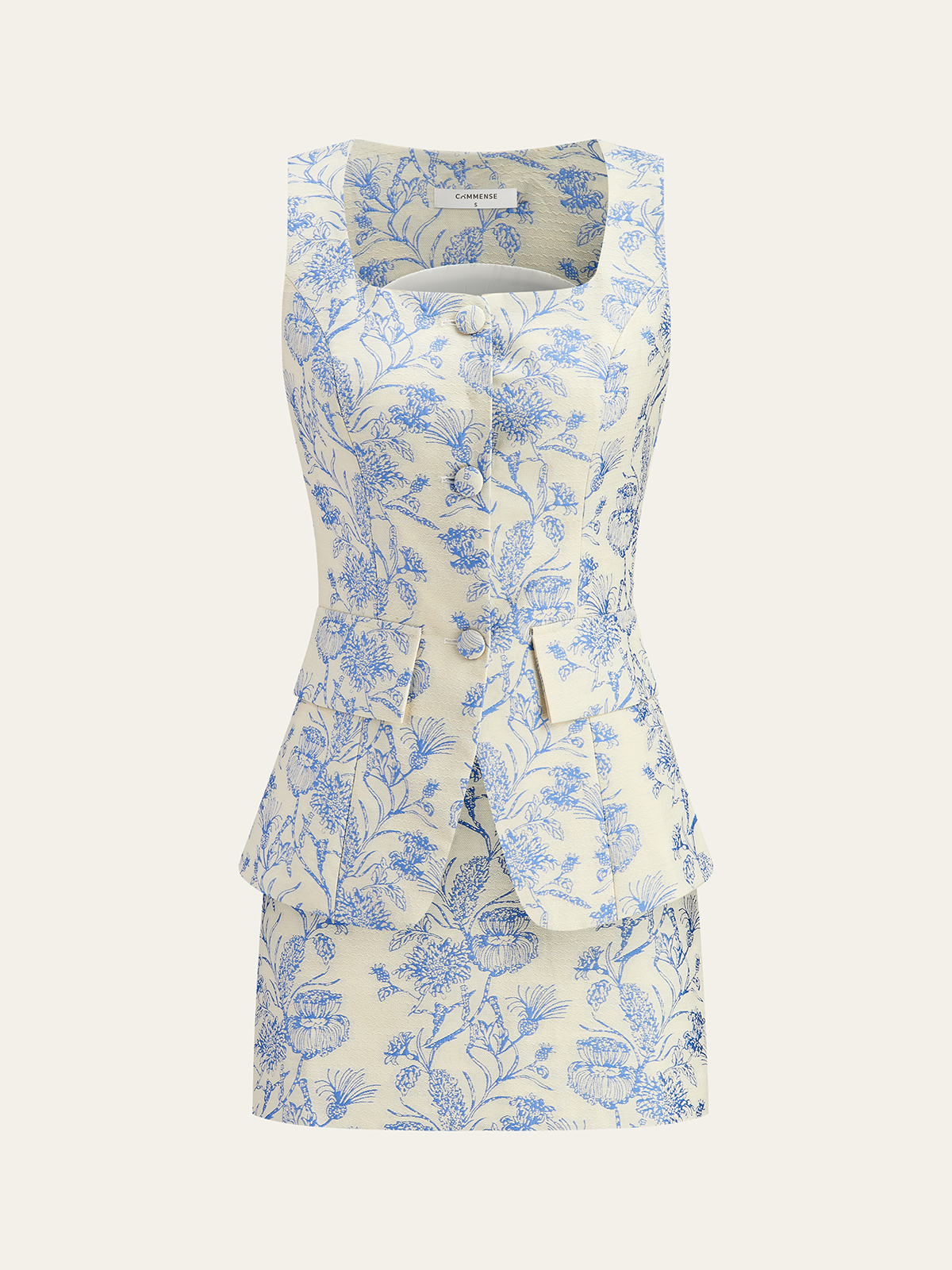 Jacquard rokset met vierkante hals en decoratieve zakken van geweven