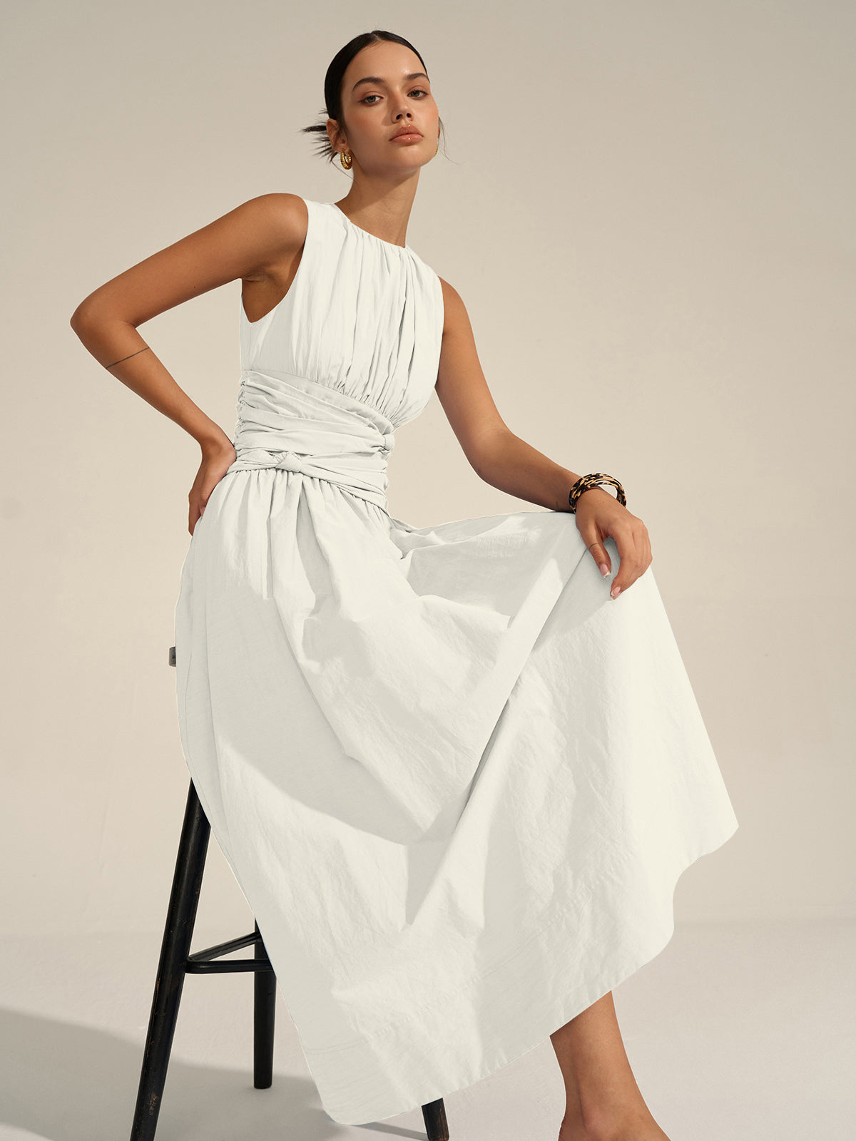 Sky Draped Getailleerde Midi Jurk