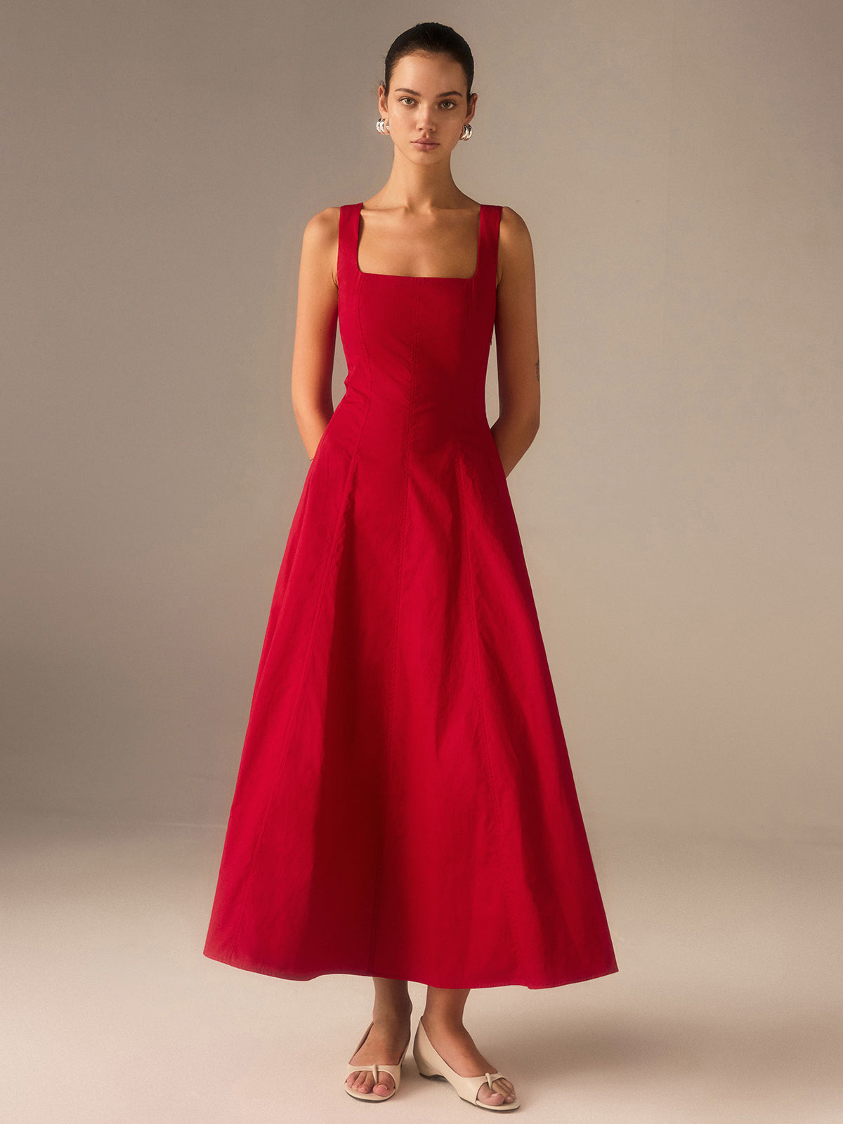 Crimson Grace Gestructureerde Midi Jurk