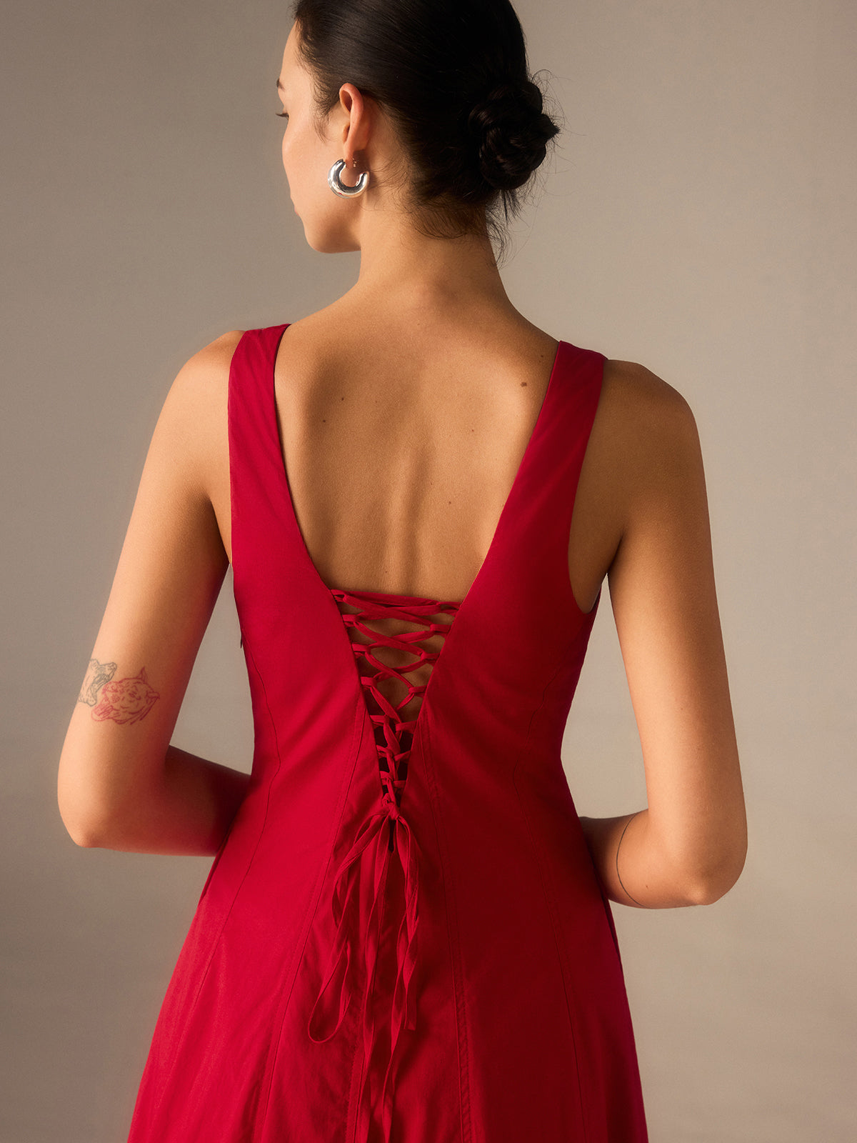 Crimson Grace Gestructureerde Midi Jurk