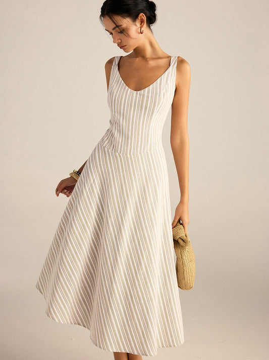 Midi Jurk Gestreept Asymmetrische Zoom Zomer Fashion Elegant Feest