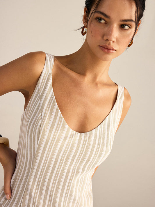 Midi Jurk Gestreept Asymmetrische Zoom Zomer Fashion Elegant Feest