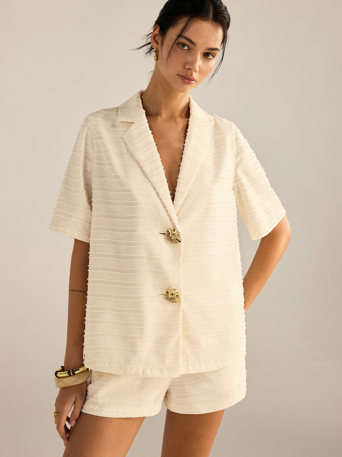 Blazer Set Korte Mouw Met Korte Broek Modern Chic Zomer Kantoor Feest