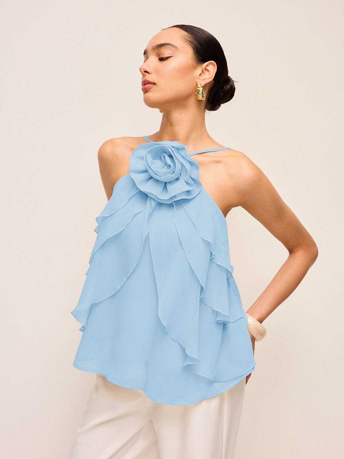 Halter Top Bloemen Volant Zomer Casual Feestelijk Lichtgewicht