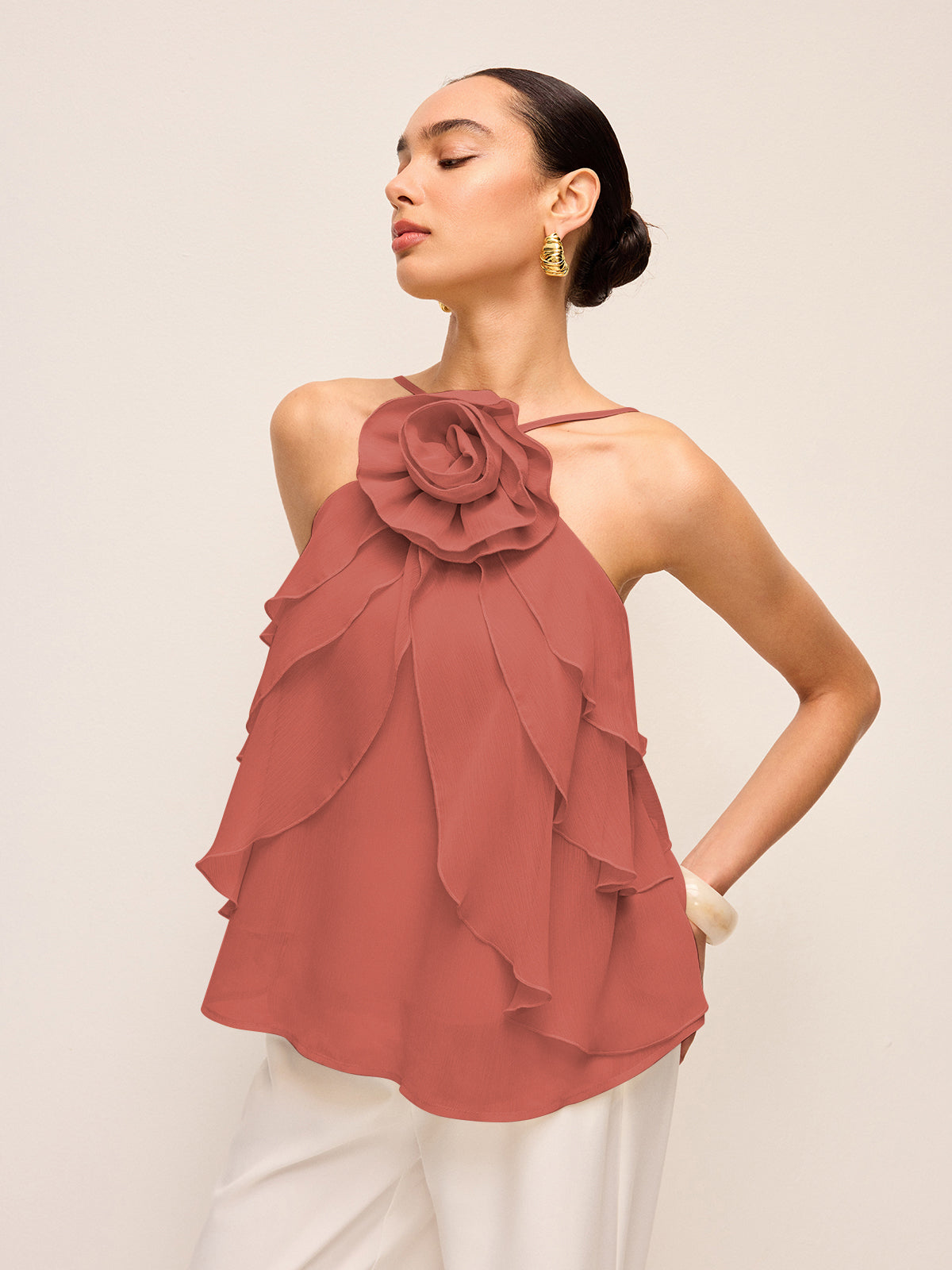 Halter Top Bloemen Volant Zomer Casual Feestelijk Lichtgewicht