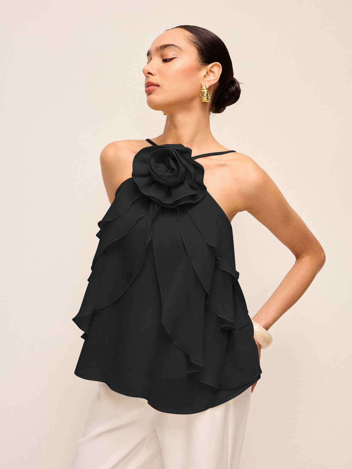 Halter Top Bloemen Volant Zomer Casual Feestelijk Lichtgewicht