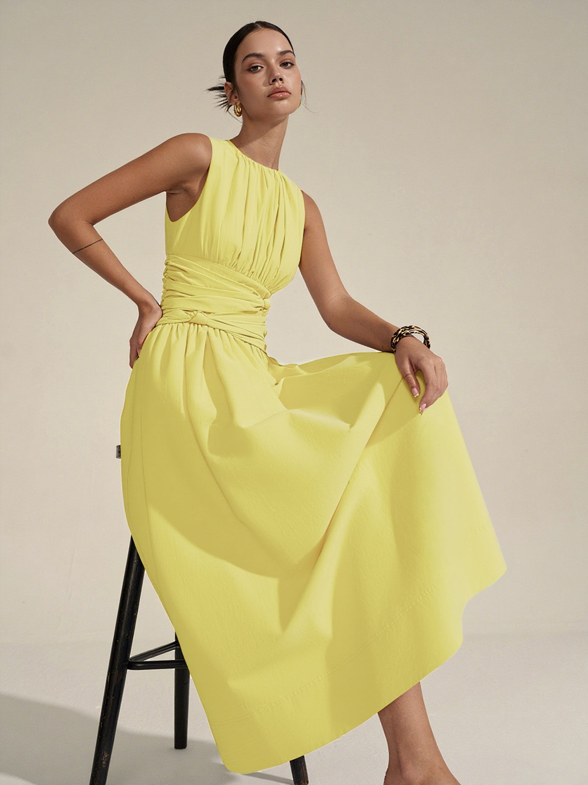 Sky Draped Getailleerde Midi Jurk