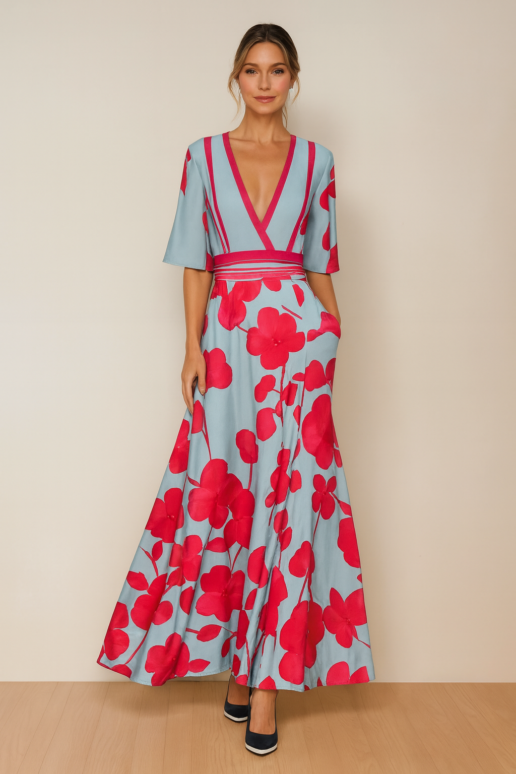 Xenovia – V-Neck Floral Maxi Dress